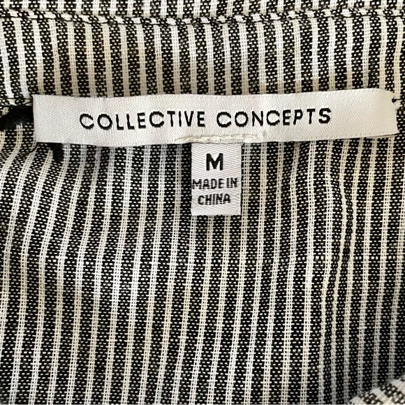 Collective Concepts Black Stripe Seersucker Stars Ruffle Button Down Shirt M - Picture 2 of 9